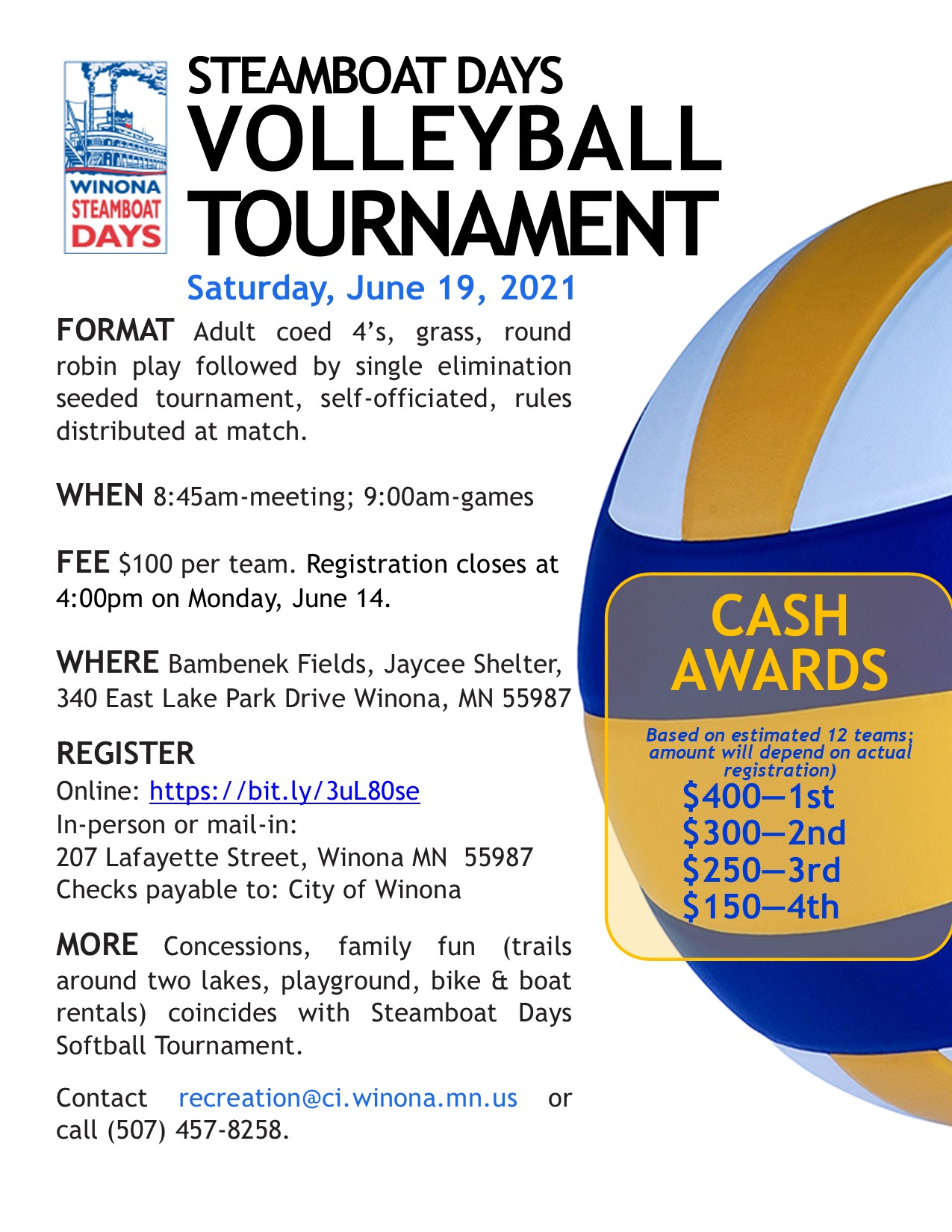 Steamboat Days Tournament 2021 flyer | Winona Steamboat Days
